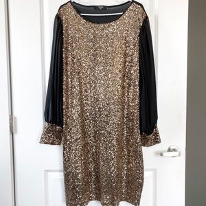 Gold Sequined Shift Dress With Wrist Cuffs Size 22